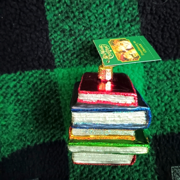 Pile of Books Christmas Tree Ornament Glass NWT - Picture 2 of 3